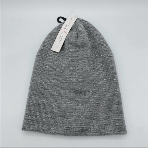 Sole Society Accessories - Sole Society Grey Silver Knir Cuffed Beanie
